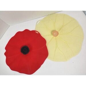 Charles Viancin Silicone Airtight Lids X2 Red Poppy Yellow Water Lily